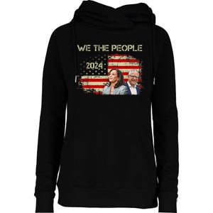 Kamala Harris Tim Waltz 2024 We The People American Flag Womens Funnel Neck Pullover Hood