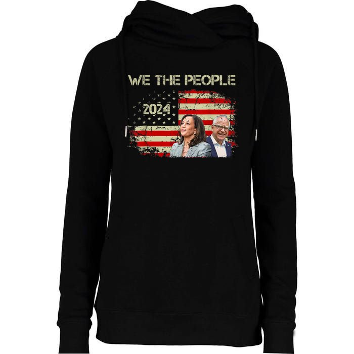 Kamala Harris Tim Waltz 2024 We The People American Flag Womens Funnel Neck Pullover Hood