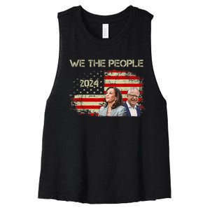 Kamala Harris Tim Waltz 2024 We The People American Flag Women's Racerback Cropped Tank