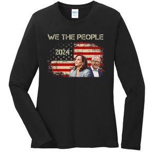 Kamala Harris Tim Waltz 2024 We The People American Flag Ladies Long Sleeve Shirt