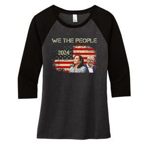 Kamala Harris Tim Waltz 2024 We The People American Flag Women's Tri-Blend 3/4-Sleeve Raglan Shirt