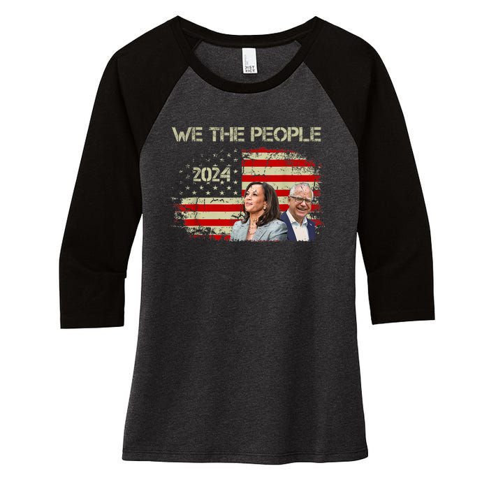 Kamala Harris Tim Waltz 2024 We The People American Flag Women's Tri-Blend 3/4-Sleeve Raglan Shirt