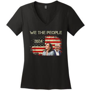 Kamala Harris Tim Waltz 2024 We The People American Flag Women's V-Neck T-Shirt