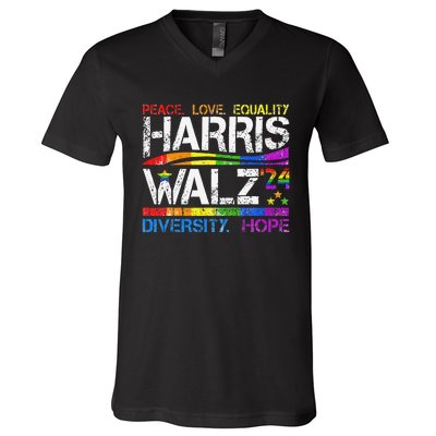 Kamala Harris Tim Walz 2024 Peace Lgbt Harris Walz Waltz V-Neck T-Shirt