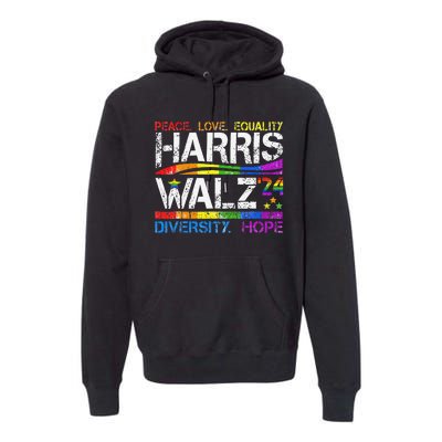 Kamala Harris Tim Walz 2024 Peace Lgbt Harris Walz Waltz Premium Hoodie