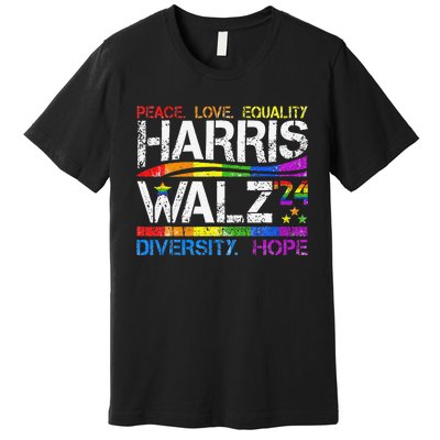 Kamala Harris Tim Walz 2024 Peace Lgbt Harris Walz Waltz Premium T-Shirt