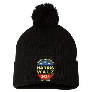 Kamala Harris Tim Walz 2024 When We Fight We Win Pom Pom 12in Knit Beanie