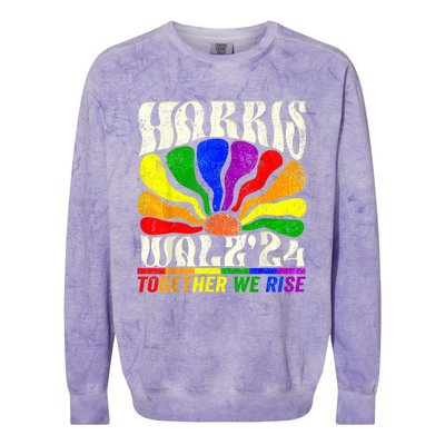 Kamala Harris Tim Walz Pride Lgbt 2024 Together We Rise Colorblast Crewneck Sweatshirt