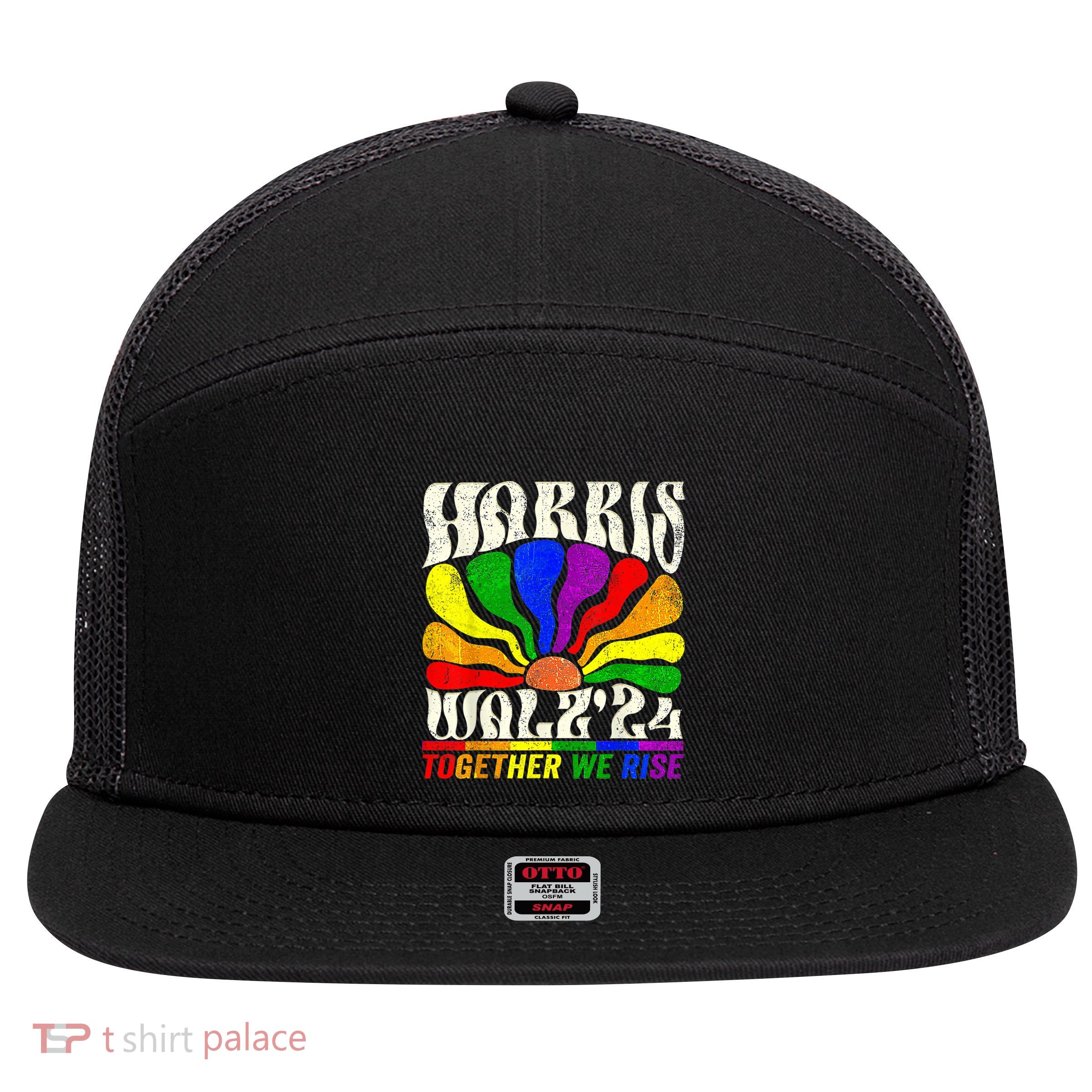 Kamala Harris Tim Walz Pride Lgbt 2024 Together We Rise 7 Panel Mesh Trucker Snapback Hat