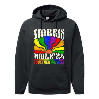 Kamala Harris Tim Walz Pride Lgbt 2024 Together We Rise Performance Fleece Hoodie