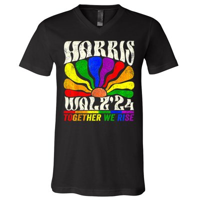 Kamala Harris Tim Walz Pride Lgbt 2024 Together We Rise V-Neck T-Shirt