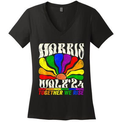 Kamala Harris Tim Walz Pride Lgbt 2024 Together We Rise Women's V-Neck T-Shirt