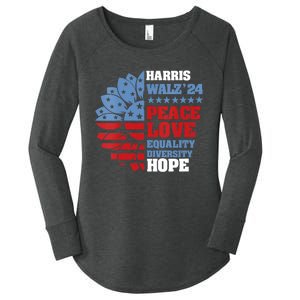 Kamala Harris Tim Walz 2024 Peace Lgbt Harris Walz Waltz Women's Perfect Tri Tunic Long Sleeve Shirt