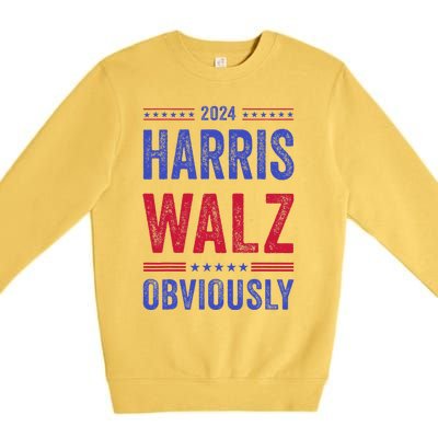 Kamala Harris Tim Walz Obviously Election 2024 Harris Waltz Premium Crewneck Sweatshirt