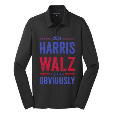 Kamala Harris Tim Walz Obviously Election 2024 Harris Waltz Silk Touch Performance Long Sleeve Polo