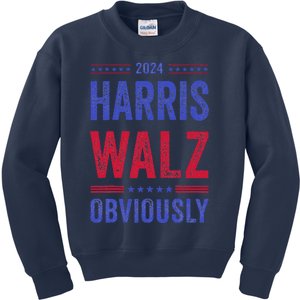 Kamala Harris Tim Walz Obviously Election 2024 Harris Waltz Kids Sweatshirt