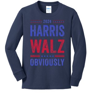 Kamala Harris Tim Walz Obviously Election 2024 Harris Waltz Kids Long Sleeve Shirt