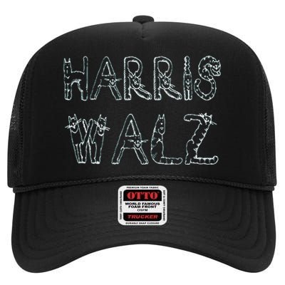 Kamala Harris Tim Walz Waltz Cat 2024 High Crown Mesh Back Trucker Hat