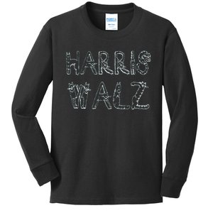 Kamala Harris Tim Walz Waltz Cat 2024 Kids Long Sleeve Shirt