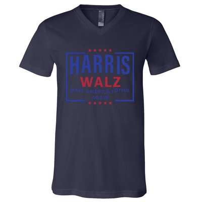 Kamala Harris Tim Walz Waltz Make America Joyful Again 2024 V-Neck T-Shirt