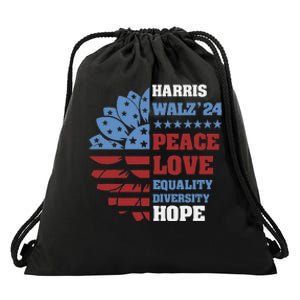 Kamala Harris Tim Walz 2024 Peace Lgbt Harris Walz Waltz Drawstring Bag