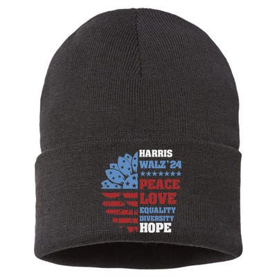 Kamala Harris Tim Walz 2024 Peace Lgbt Harris Walz Waltz Sustainable Knit Beanie