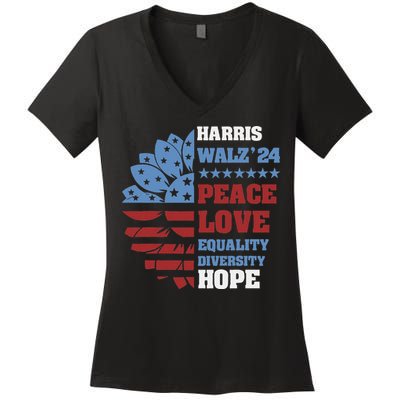 Kamala Harris Tim Walz 2024 Peace Lgbt Harris Walz Waltz Women's V-Neck T-Shirt