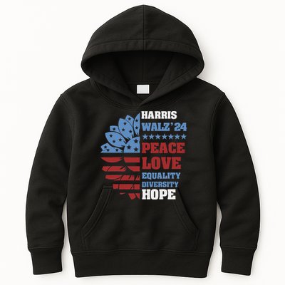 Kamala Harris Tim Walz 2024 Peace Lgbt Harris Walz Waltz Kids Hoodie