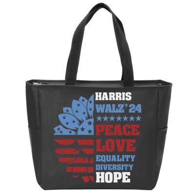 Kamala Harris Tim Walz 2024 Peace Lgbt Harris Walz Waltz Zip Tote Bag