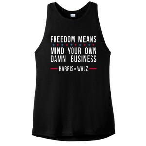 Kamala Harris Tim Walz Mind Your Own Damn Business Ladies PosiCharge Tri-Blend Wicking Tank