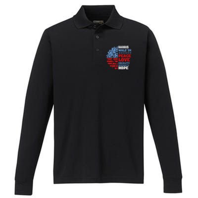 Kamala Harris Tim Walz 2024 Peace Lgbt Harris Walz Waltz Performance Long Sleeve Polo