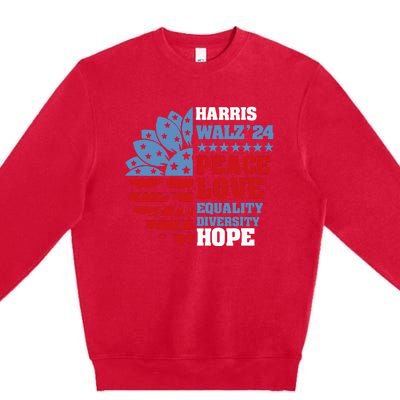 Kamala Harris Tim Walz 2024 Peace Lgbt Harris Walz Waltz Premium Crewneck Sweatshirt