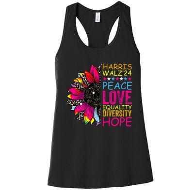 Kamala Harris Tim Walz 2024 Peace Lgbt Harris Walz Waltz Women's Racerback Tank