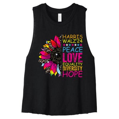 Kamala Harris Tim Walz 2024 Peace Lgbt Harris Walz Waltz Women's Racerback Cropped Tank