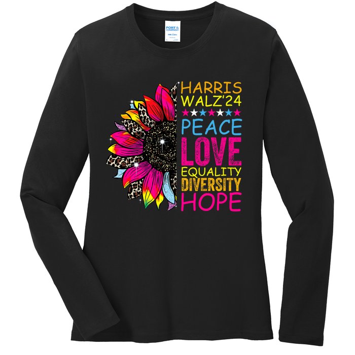 Kamala Harris Tim Walz 2024 Peace Lgbt Harris Walz Waltz Ladies Long Sleeve Shirt