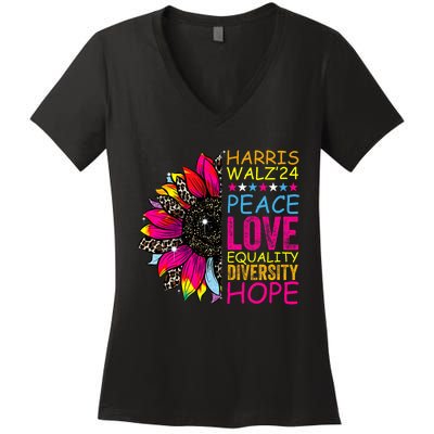 Kamala Harris Tim Walz 2024 Peace Lgbt Harris Walz Waltz Women's V-Neck T-Shirt