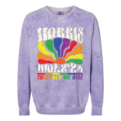 Kamala Harris Tim Walz Pride Lgbt 2024 Together We Rise Colorblast Crewneck Sweatshirt