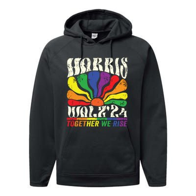 Kamala Harris Tim Walz Pride Lgbt 2024 Together We Rise Performance Fleece Hoodie