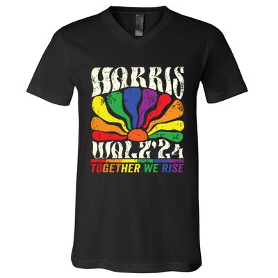 Kamala Harris Tim Walz Pride Lgbt 2024 Together We Rise V-Neck T-Shirt