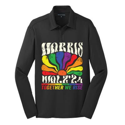 Kamala Harris Tim Walz Pride Lgbt 2024 Together We Rise Silk Touch Performance Long Sleeve Polo