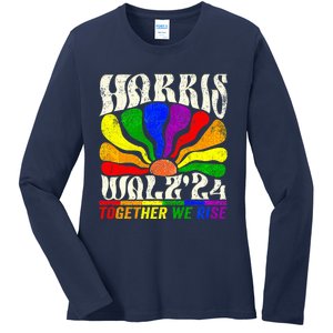 Kamala Harris Tim Walz Pride Lgbt 2024 Together We Rise Ladies Long Sleeve Shirt