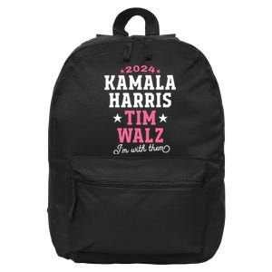 Kamala Harris Tim Walz 2024 President Election Im With Them 16 in Basic Backpack