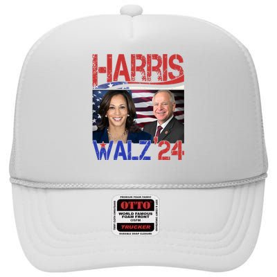 Kamala Harris Tim Walz 2024 Election High Crown Mesh Back Trucker Hat