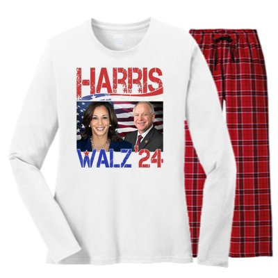 Kamala Harris Tim Walz 2024 Election Women's Long Sleeve Flannel Pajama Set 