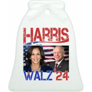 Kamala Harris Tim Walz 2024 Election Ceramic Bell Ornament