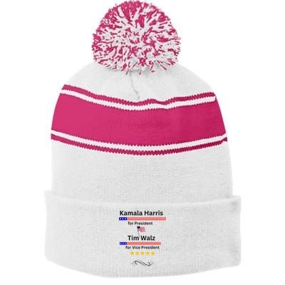 Kamala Harris Tim Walz For President And Vice President Vote Stripe Pom Pom Beanie