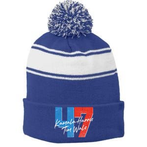 Kamala Harris Tim Walz 47 2024 Election Stripe Pom Pom Beanie