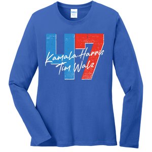 Kamala Harris Tim Walz 47 2024 Election Ladies Long Sleeve Shirt