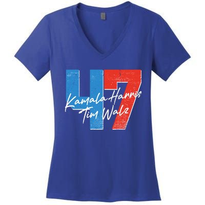 Kamala Harris Tim Walz 47 2024 Election Women's V-Neck T-Shirt