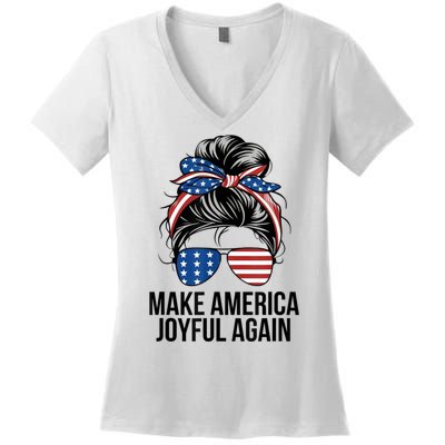 Kamala Harris Tim Walz Waltz 2024 Joyful Warriors Make America Joyful Again Women's V-Neck T-Shirt